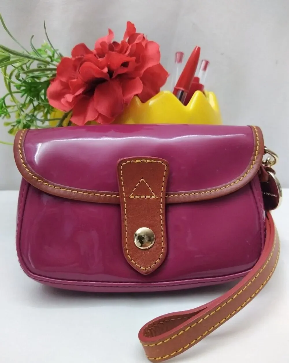 Dooney & Bourke Magenta Patent Leather Button Wristlet - Coin Wallet